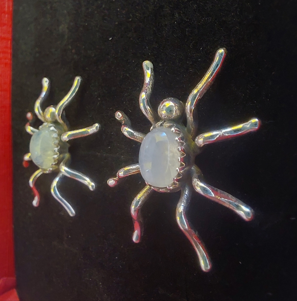 Spider Shaped Moonstone Silver Stud Statement Earrings - Picture 11 of 11